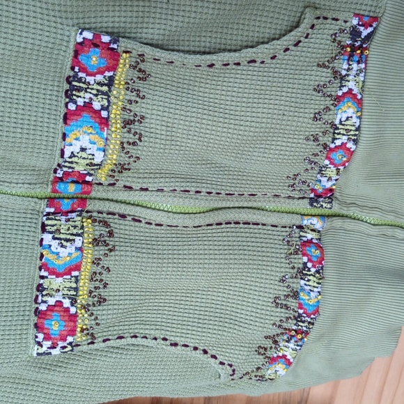 Free People Thermal Embriored Green Zip Up Hoodie Sz M - Picture 3 of 11